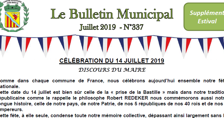 Photo of Bulletin Municipal Supplément Estival Juillet 2019